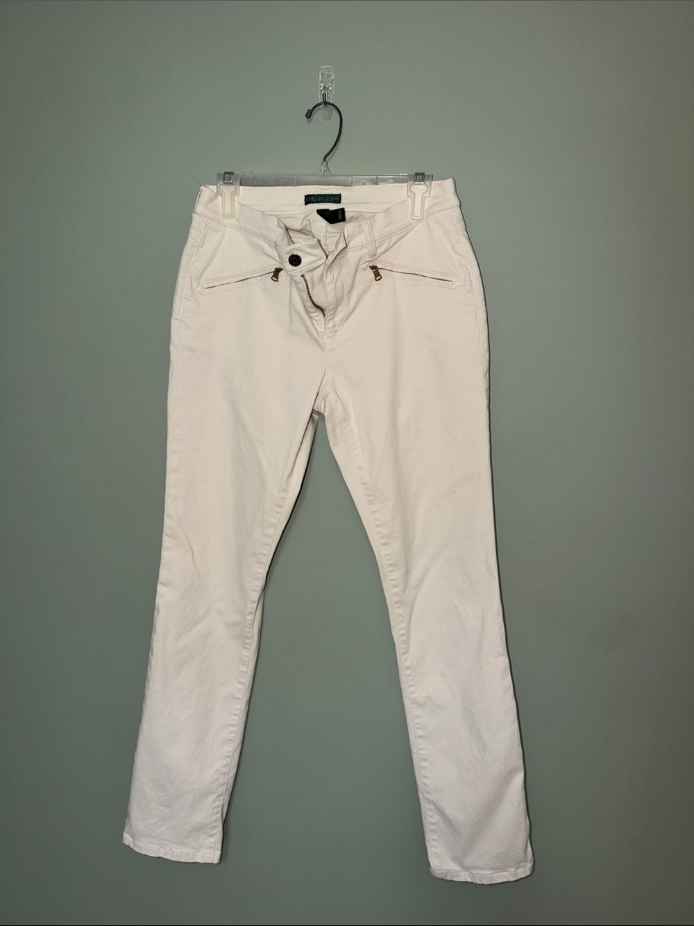 Lauren Jeans Co Ralph Lauren White Pants Size 8 Gold Zip Pockets